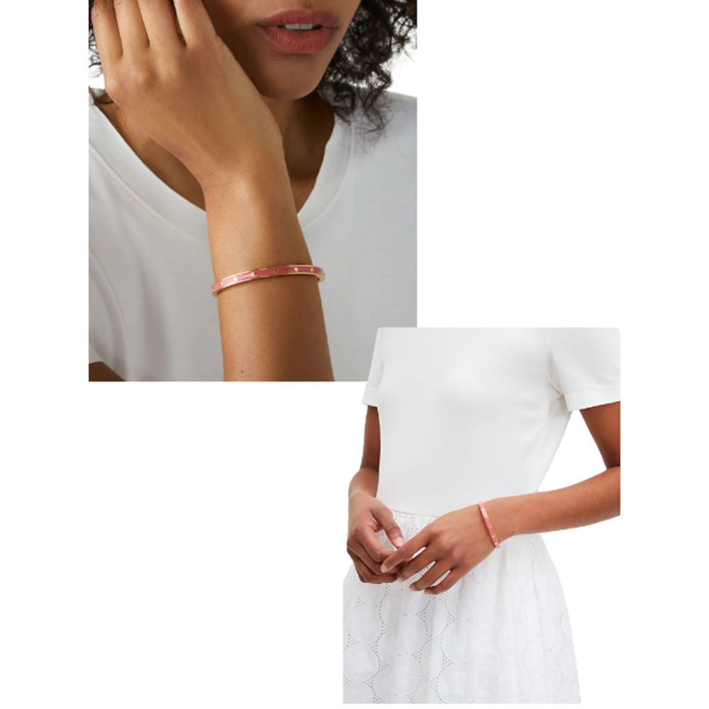 NEW KATE SPADE ‘SPOT THE SPADE Light Pink ENAMEL HINGED BANGLE BRACELET